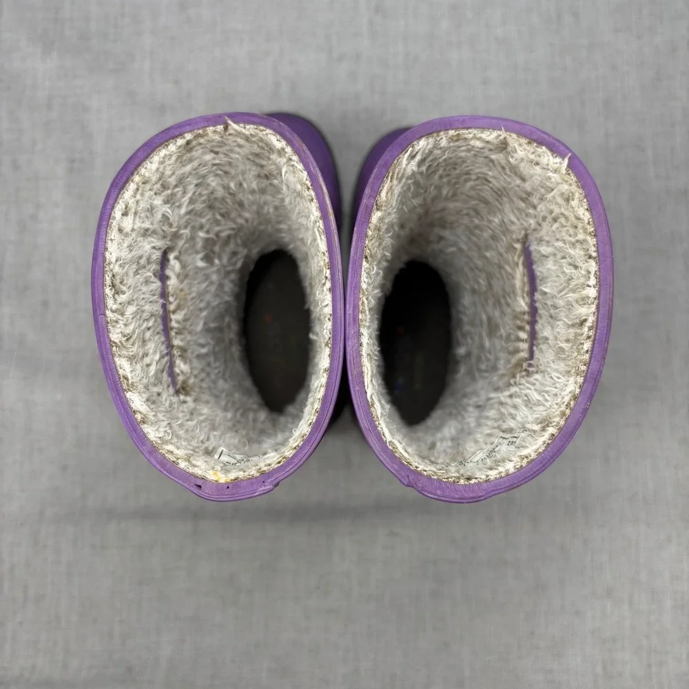 Bogs Kids Rain Boots Plush Purple Rubber Waterproof Insulated Winter Size 12